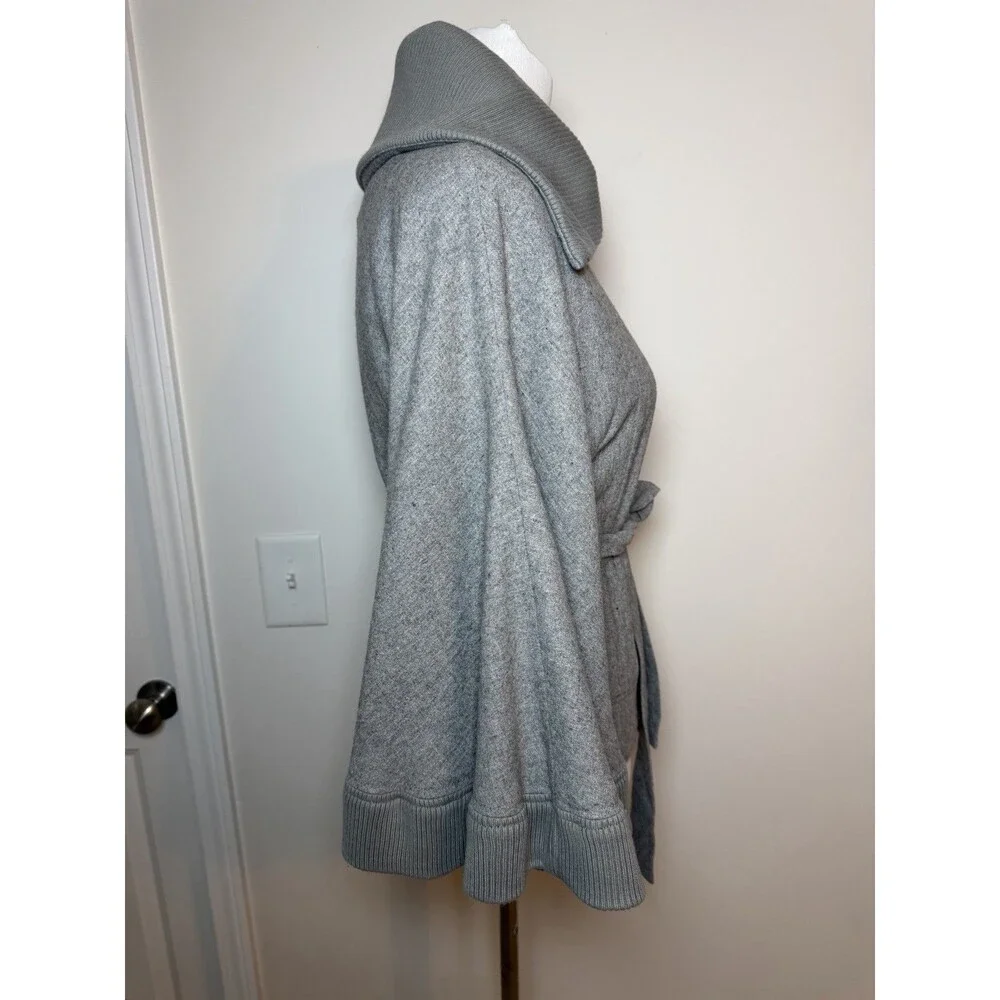 Free People Poncho Cape Jacket Wool Blend Gray XS Tie Waist
